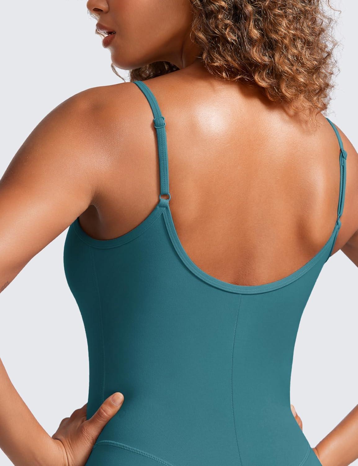 imageCRZ YOGA Butterluxe Cami Strap Jumpsuits for Women Adjustable Yoga Workout One Piece Tank Leggings Romper with Builtin BraGreen Jade