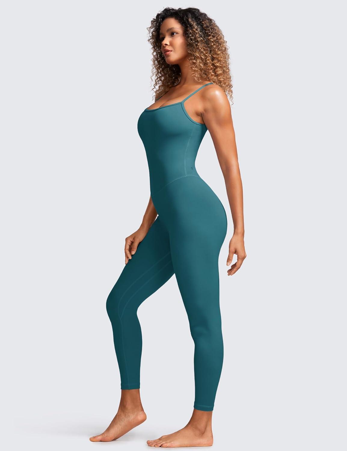 imageCRZ YOGA Butterluxe Cami Strap Jumpsuits for Women Adjustable Yoga Workout One Piece Tank Leggings Romper with Builtin BraGreen Jade