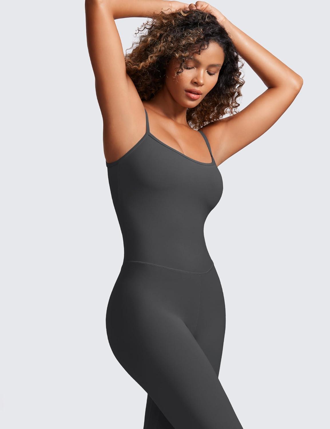 imageCRZ YOGA Butterluxe Cami Strap Jumpsuits for Women Adjustable Yoga Workout One Piece Tank Leggings Romper with Builtin BraMysterious Grey