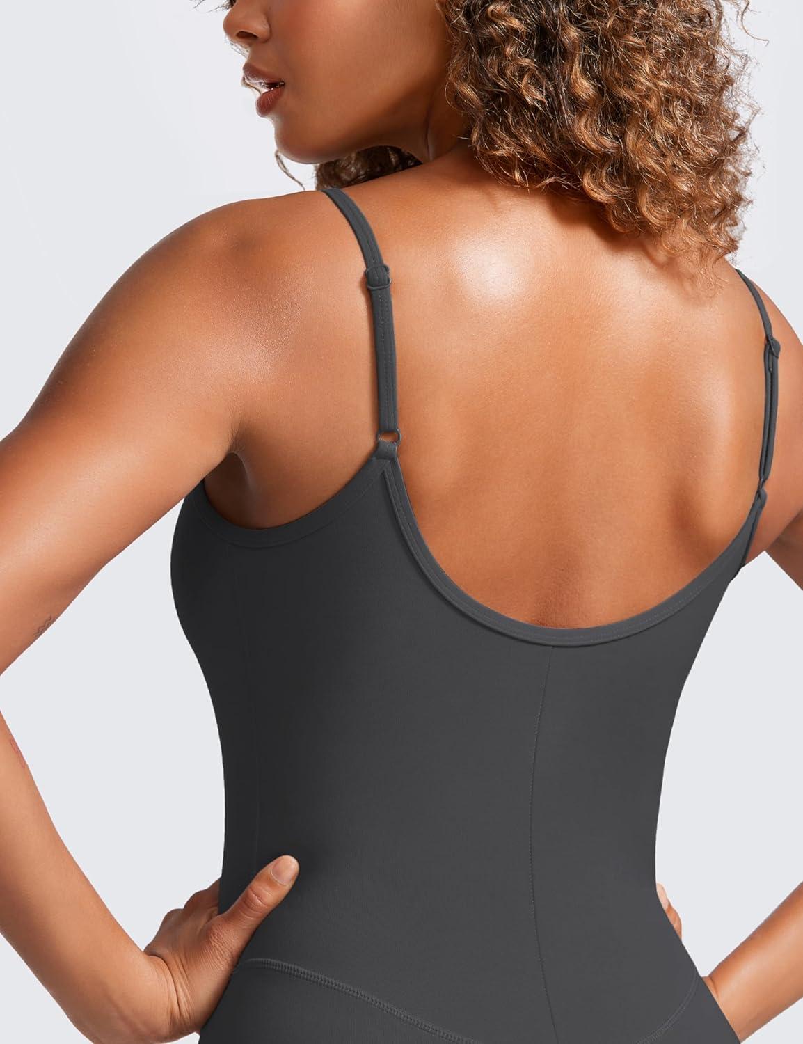 imageCRZ YOGA Butterluxe Cami Strap Jumpsuits for Women Adjustable Yoga Workout One Piece Tank Leggings Romper with Builtin BraMysterious Grey