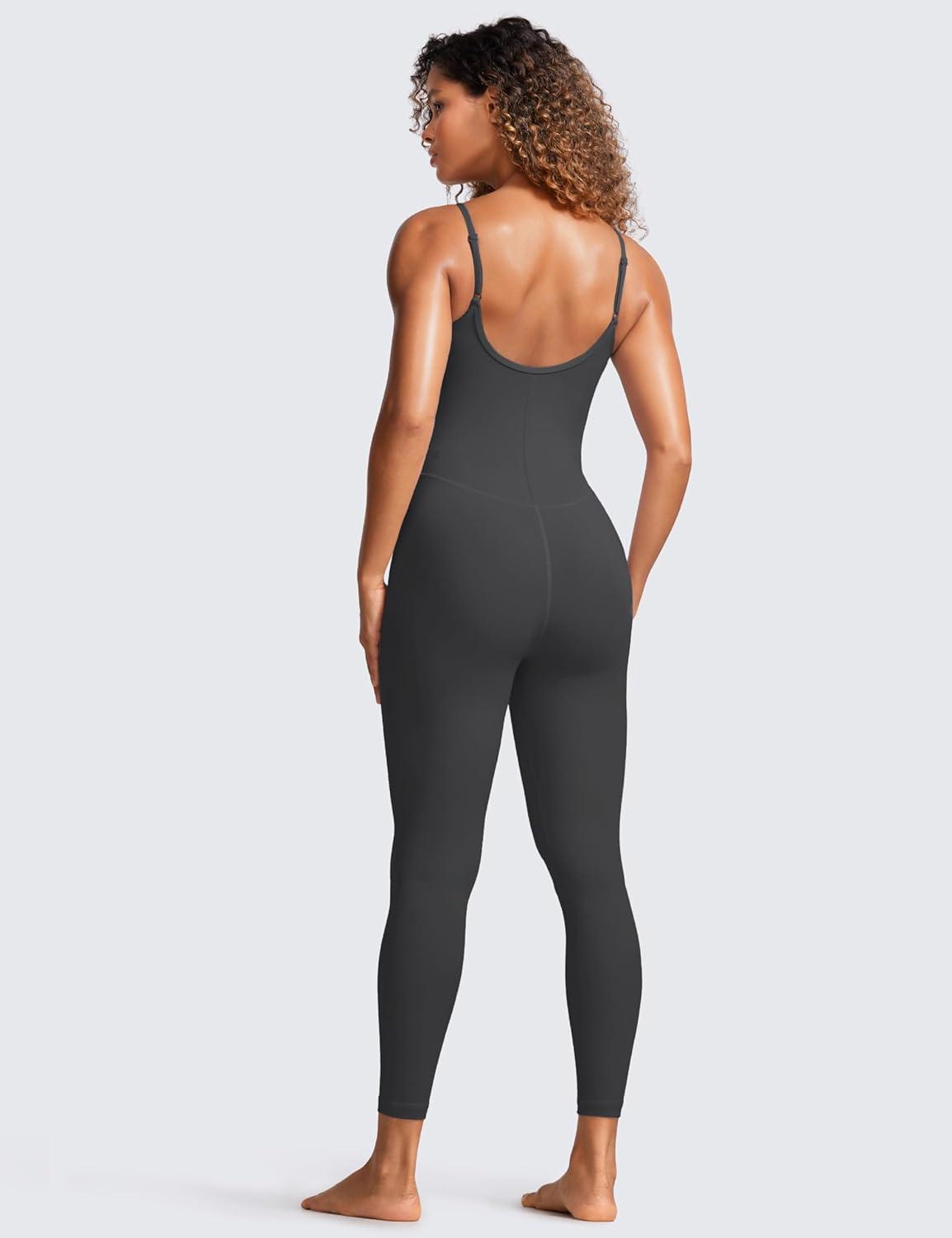imageCRZ YOGA Butterluxe Cami Strap Jumpsuits for Women Adjustable Yoga Workout One Piece Tank Leggings Romper with Builtin BraMysterious Grey