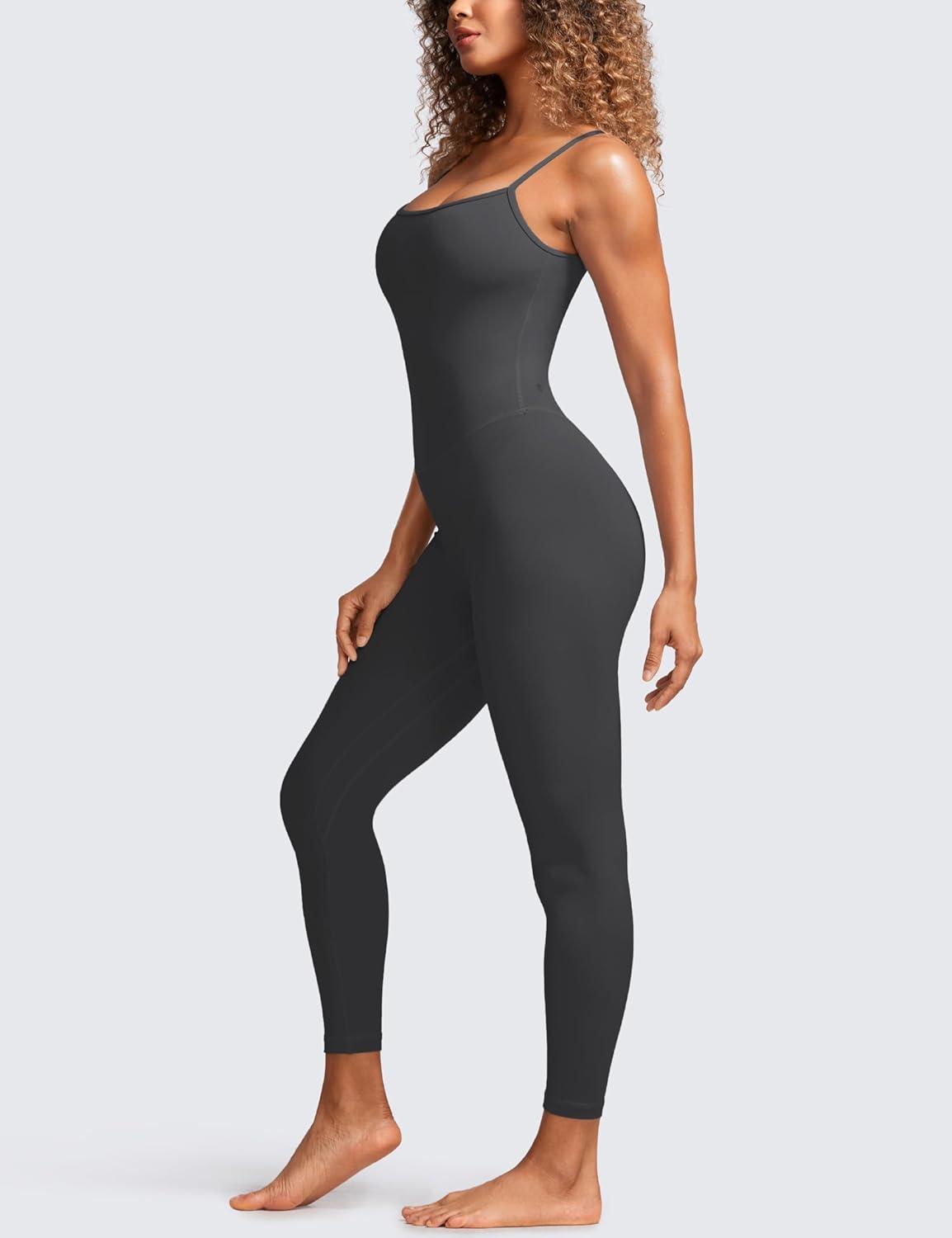 imageCRZ YOGA Butterluxe Cami Strap Jumpsuits for Women Adjustable Yoga Workout One Piece Tank Leggings Romper with Builtin BraMysterious Grey