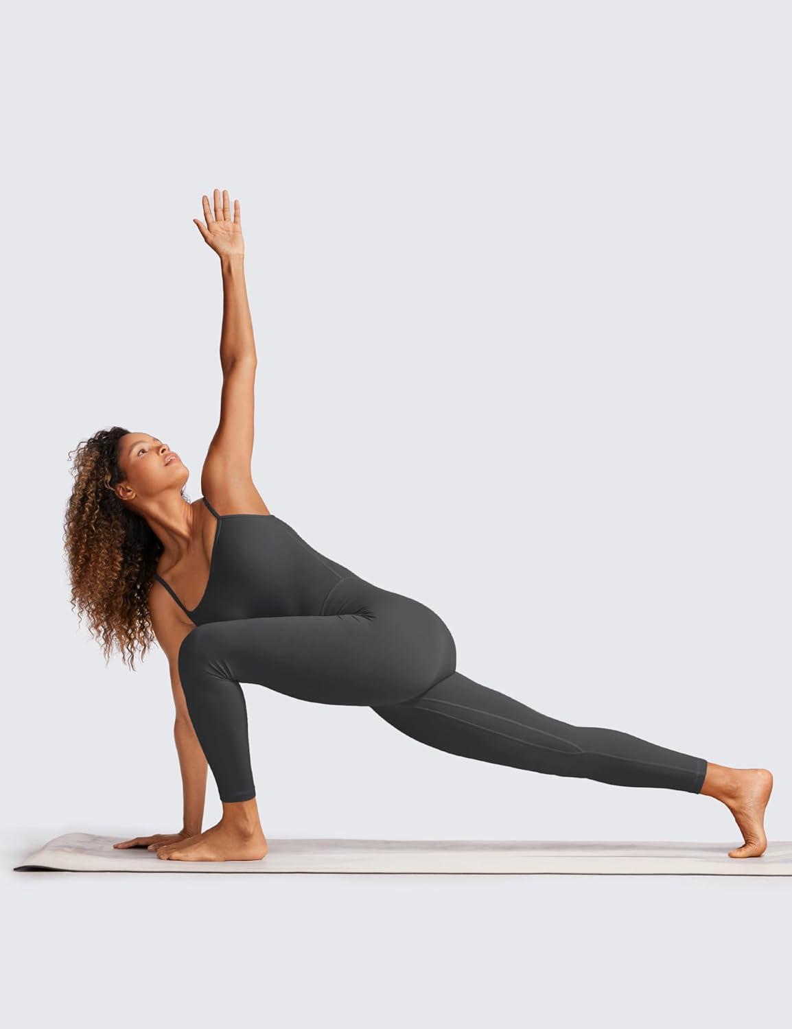 imageCRZ YOGA Butterluxe Cami Strap Jumpsuits for Women Adjustable Yoga Workout One Piece Tank Leggings Romper with Builtin BraMysterious Grey