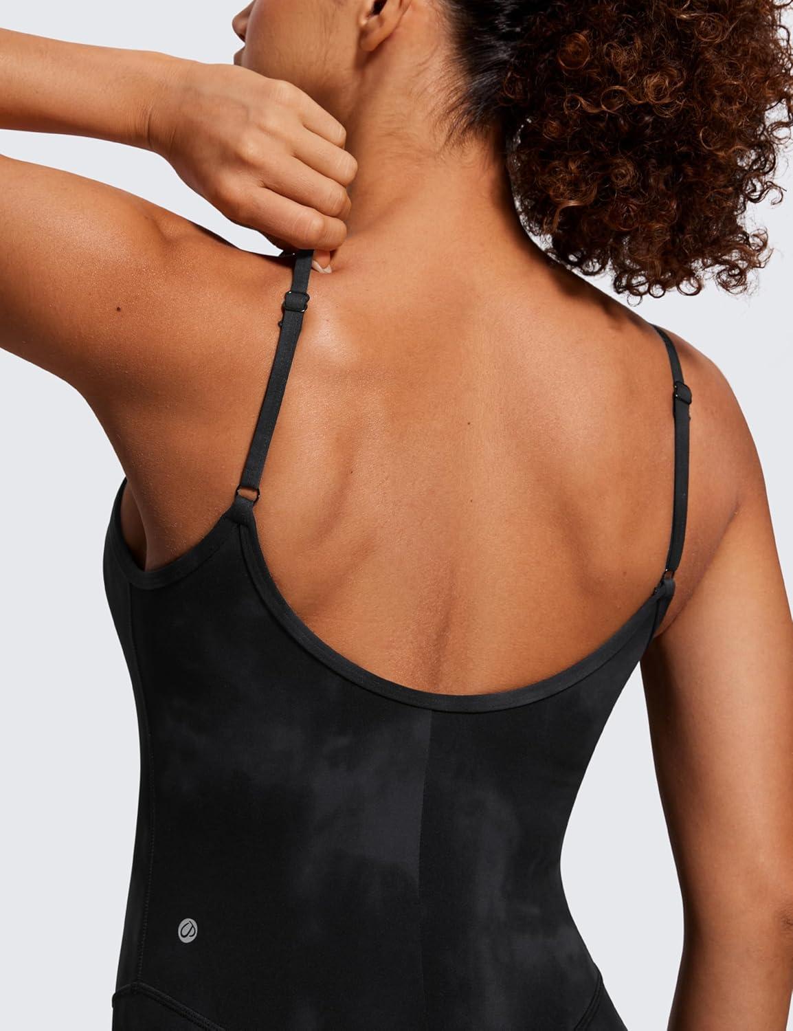 imageCRZ YOGA Butterluxe Cami Strap Rompers for Women Adjustable Sleeveless One Piece Yoga Jumpsuits Bodysuit Shorts PaddedBlack Tie Dye Flowers
