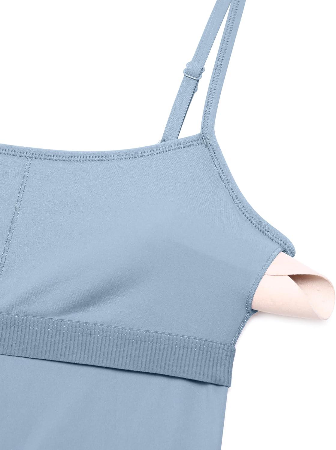 imageCRZ YOGA Butterluxe Cami Strap Rompers for Women Adjustable Sleeveless One Piece Yoga Jumpsuits Bodysuit Shorts PaddedCambric Blue