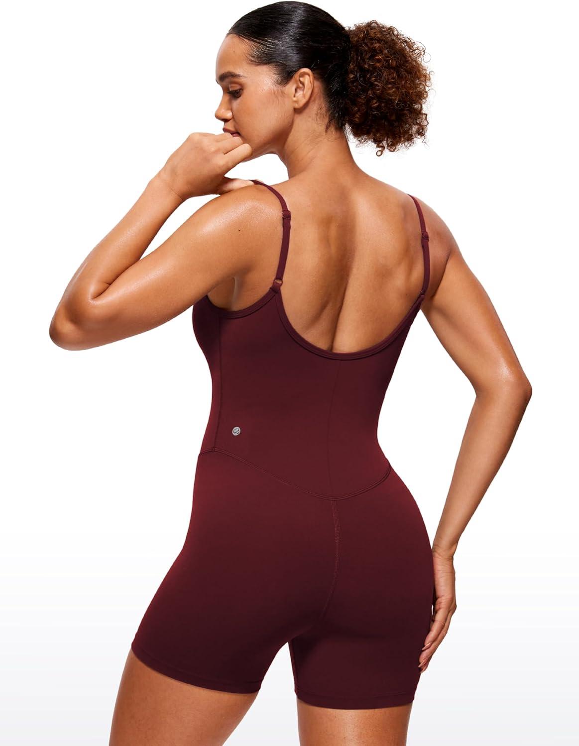 imageCRZ YOGA Butterluxe Cami Strap Rompers for Women Adjustable Sleeveless One Piece Yoga Jumpsuits Bodysuit Shorts PaddedRed Merlot
