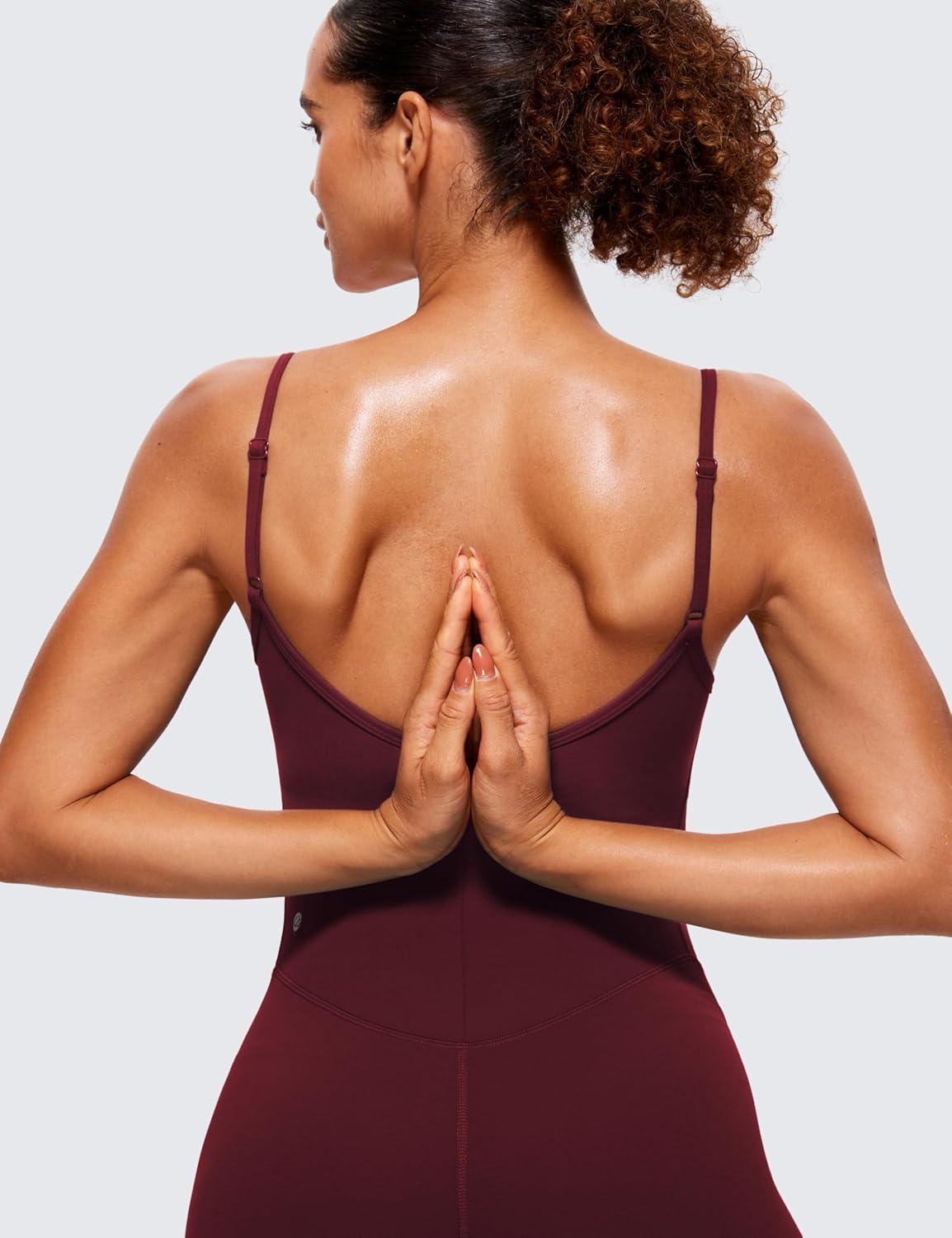 imageCRZ YOGA Butterluxe Cami Strap Rompers for Women Adjustable Sleeveless One Piece Yoga Jumpsuits Bodysuit Shorts PaddedRed Merlot