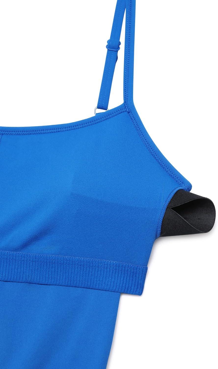 imageCRZ YOGA Butterluxe Cami Strap Rompers for Women Adjustable Sleeveless One Piece Yoga Jumpsuits Bodysuit Shorts PaddedSparkle Blue