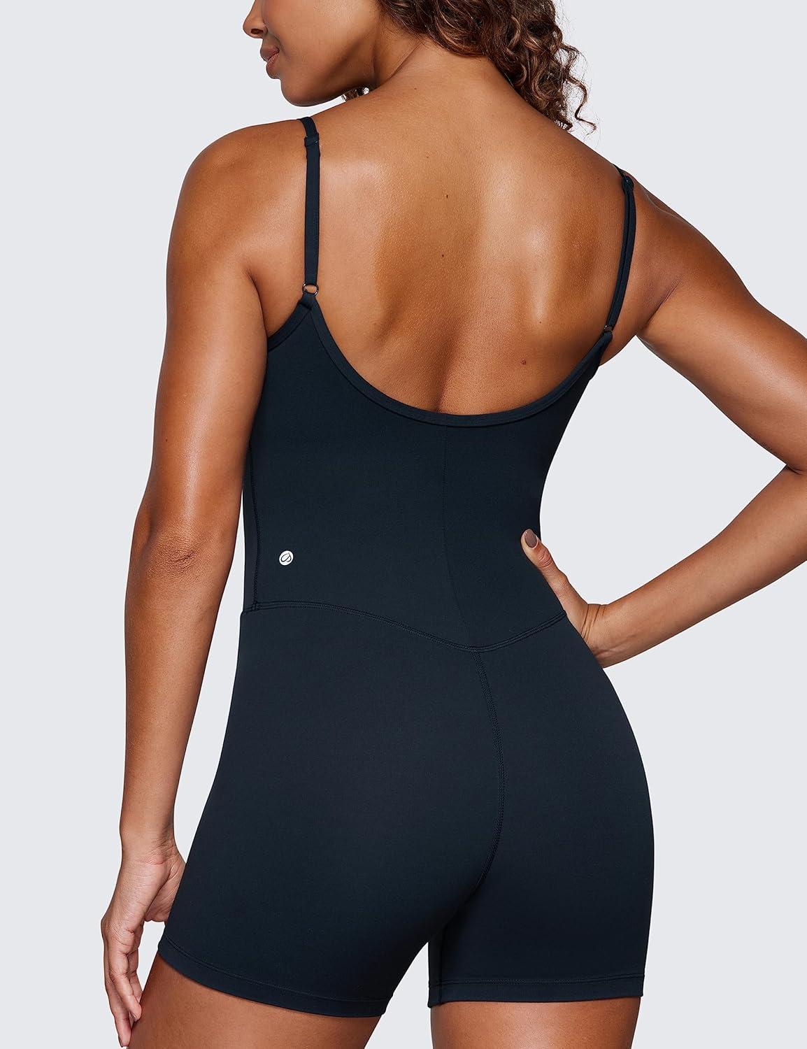 imageCRZ YOGA Butterluxe Cami Strap Rompers for Women Adjustable Sleeveless One Piece Yoga Jumpsuits Bodysuit Shorts PaddedTrue Navy
