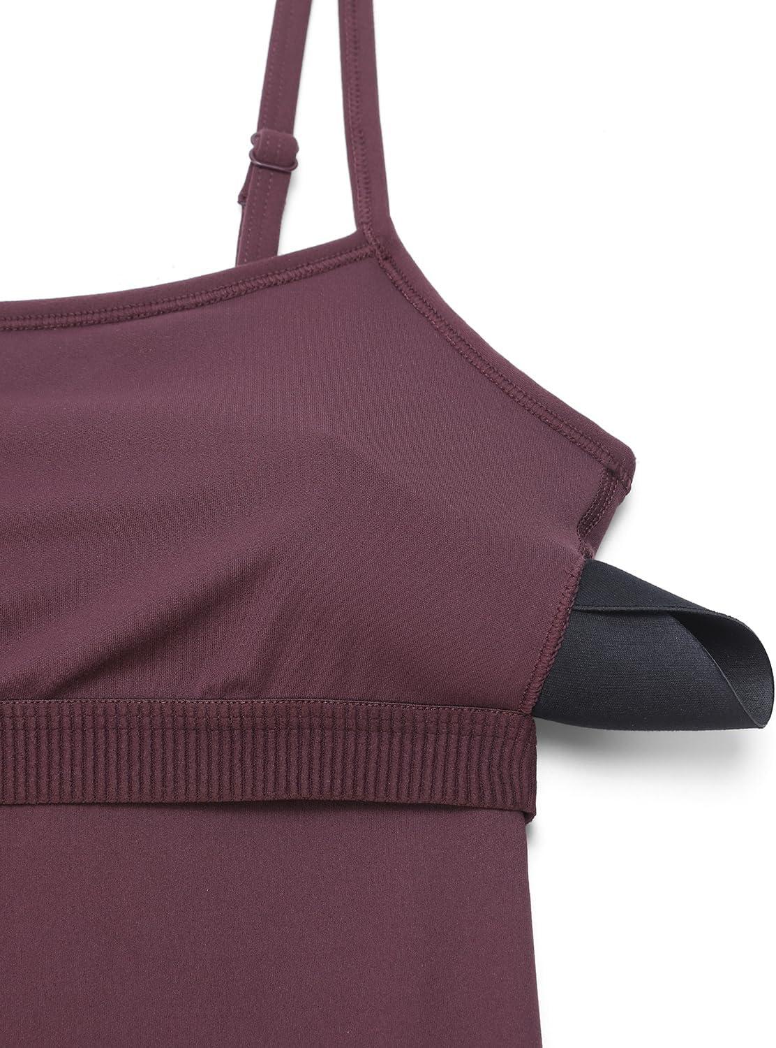 imageCRZ YOGA Butterluxe Flare Jumpsuits for Women Spaghetti Strap Workout Athletic Onesie Square Neck Bodysuits with Built in BraArctic Plum