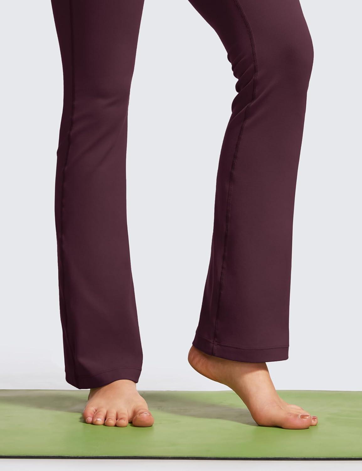 imageCRZ YOGA Butterluxe Flare Jumpsuits for Women Spaghetti Strap Workout Athletic Onesie Square Neck Bodysuits with Built in BraArctic Plum