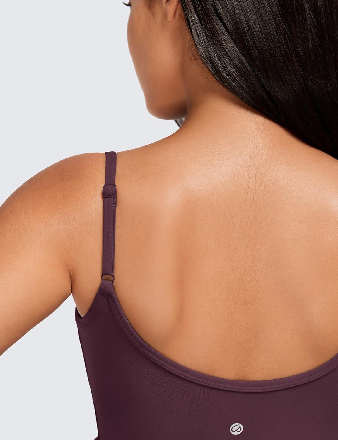 imageCRZ YOGA Butterluxe Flare Jumpsuits for Women Spaghetti Strap Workout Athletic Onesie Square Neck Bodysuits with Built in BraArctic Plum