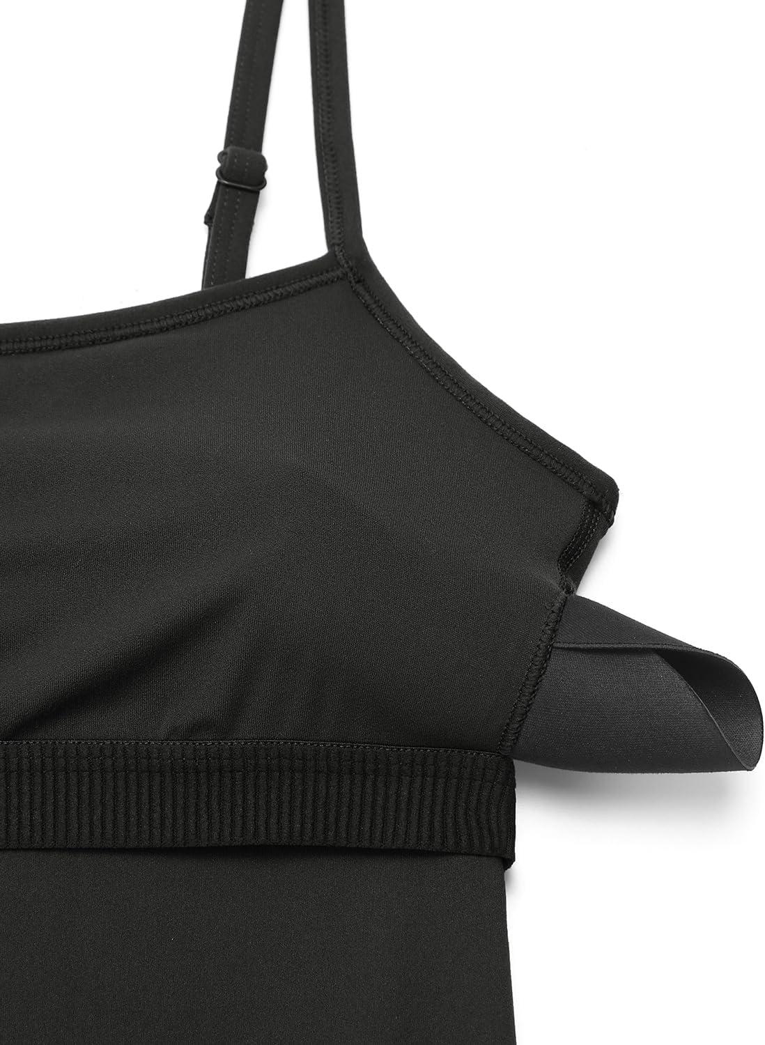 imageCRZ YOGA Butterluxe Flare Jumpsuits for Women Spaghetti Strap Workout Athletic Onesie Square Neck Bodysuits with Built in BraBlack