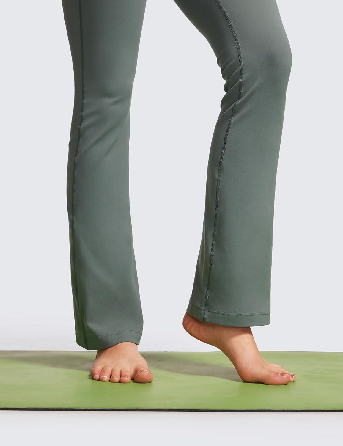 imageCRZ YOGA Butterluxe Flare Jumpsuits for Women Spaghetti Strap Workout Athletic Onesie Square Neck Bodysuits with Built in BraGrey Sage