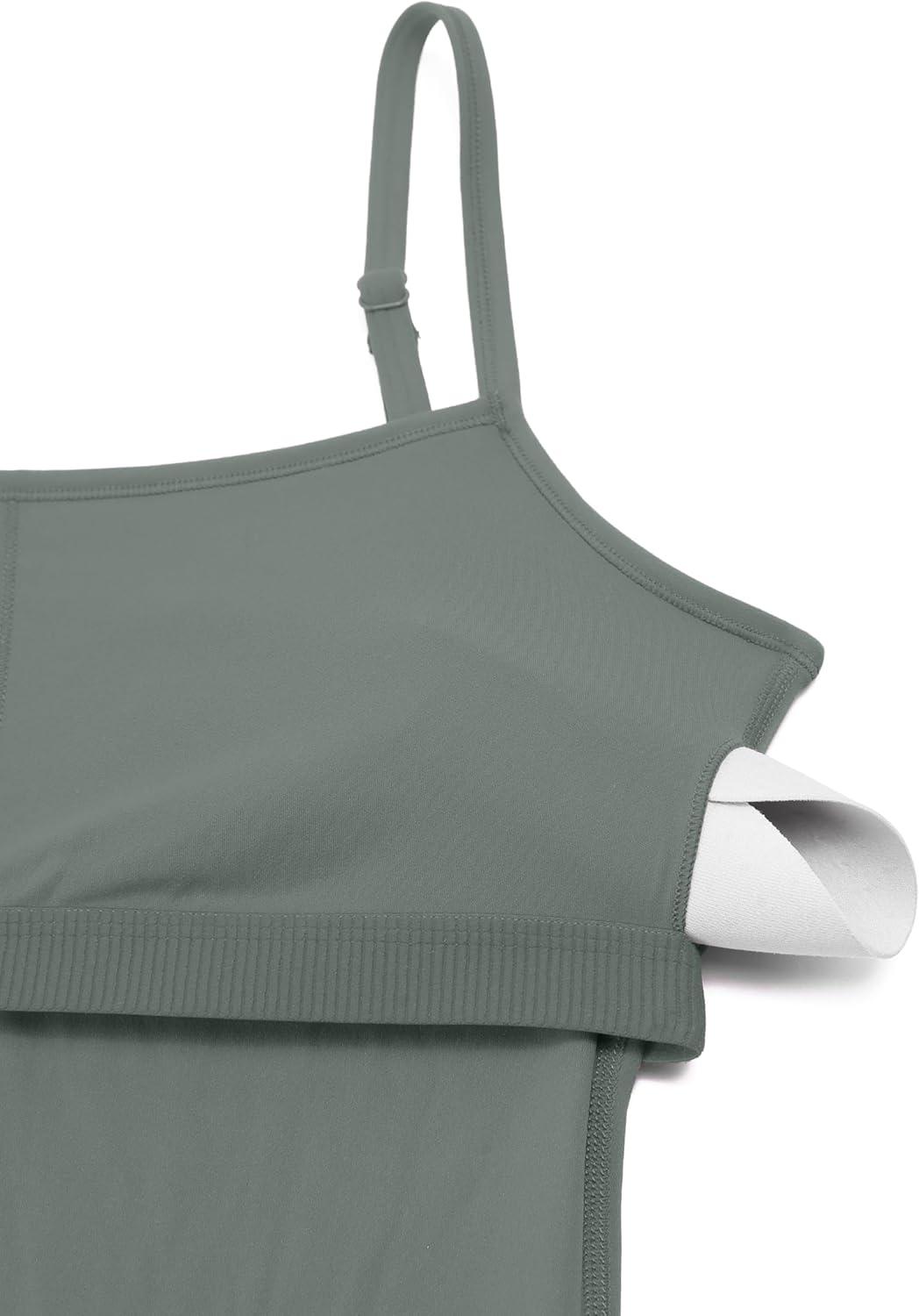 imageCRZ YOGA Butterluxe Flare Jumpsuits for Women Spaghetti Strap Workout Athletic Onesie Square Neck Bodysuits with Built in BraGrey Sage