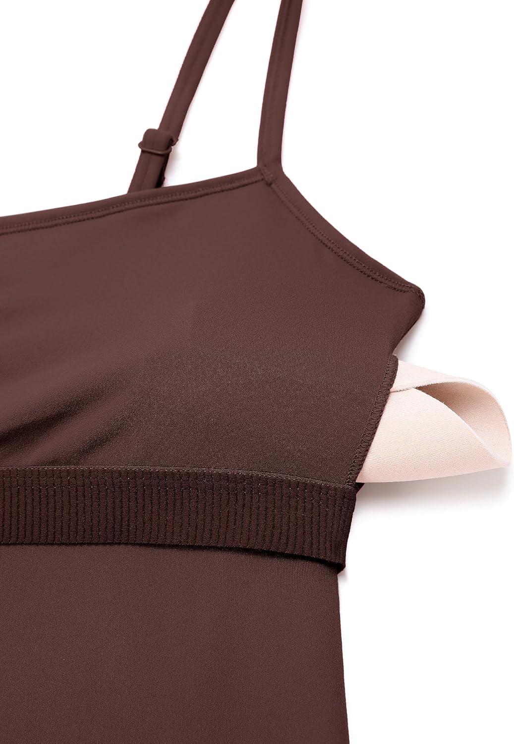 imageCRZ YOGA Butterluxe Flare Jumpsuits for Women Spaghetti Strap Workout Athletic Onesie Square Neck Bodysuits with Built in BraTaupe