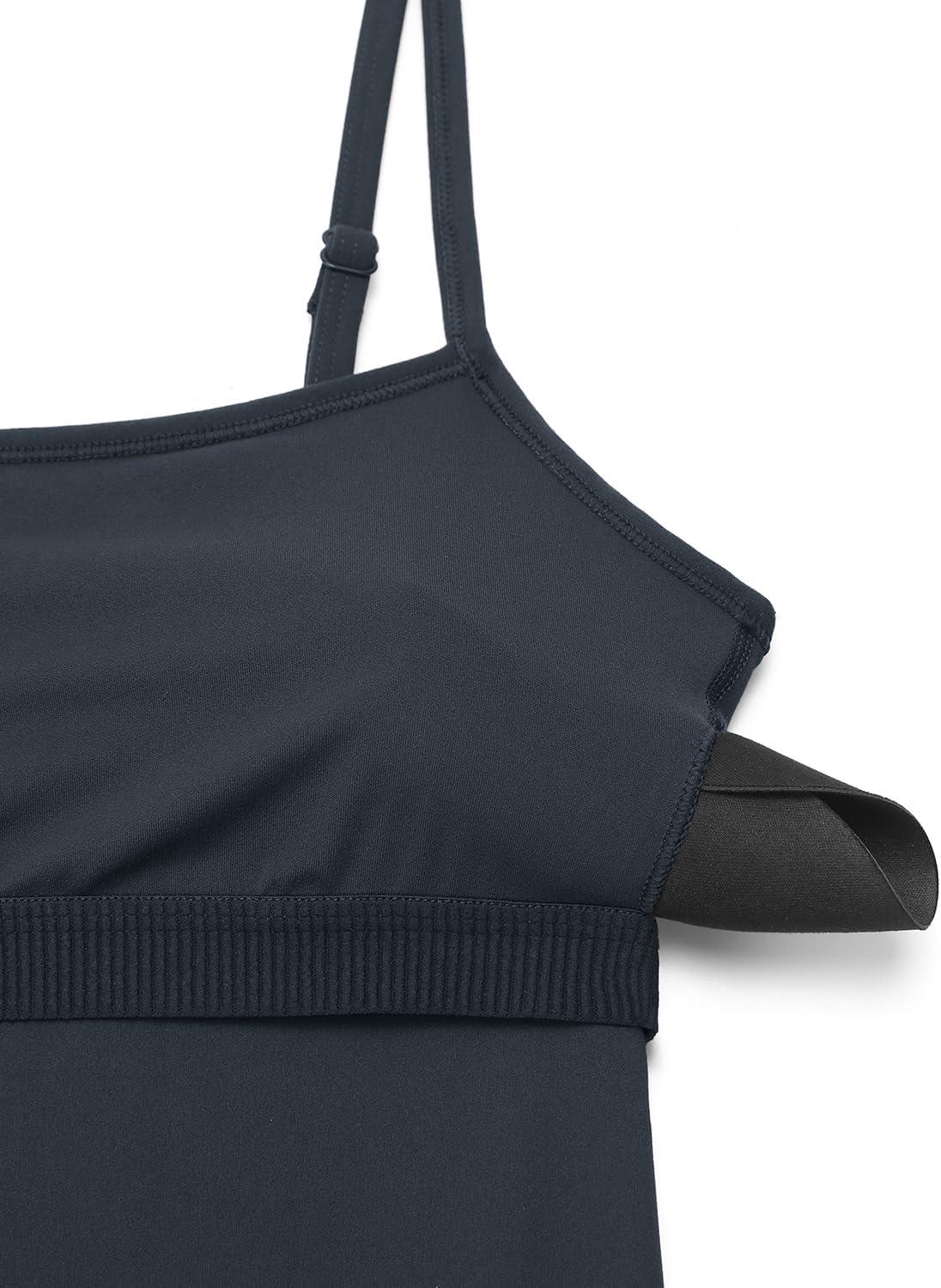 imageCRZ YOGA Butterluxe Flare Jumpsuits for Women Spaghetti Strap Workout Athletic Onesie Square Neck Bodysuits with Built in BraTrue Navy