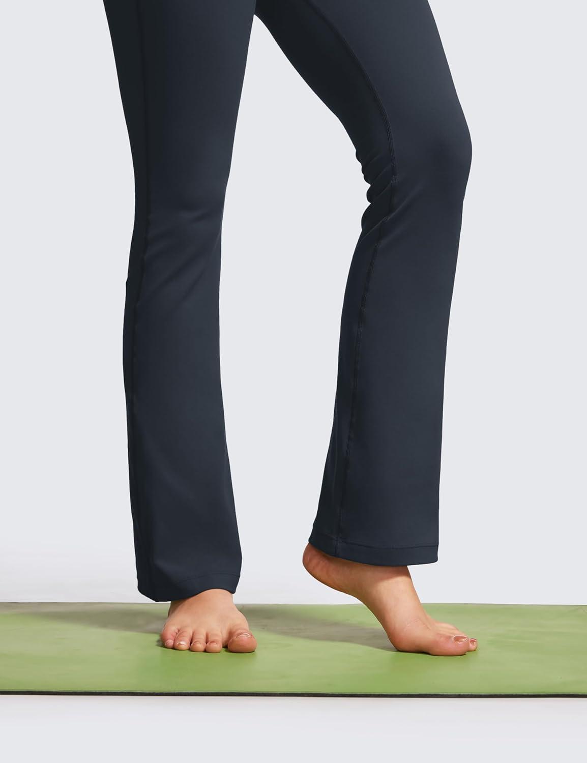 imageCRZ YOGA Butterluxe Flare Jumpsuits for Women Spaghetti Strap Workout Athletic Onesie Square Neck Bodysuits with Built in BraTrue Navy