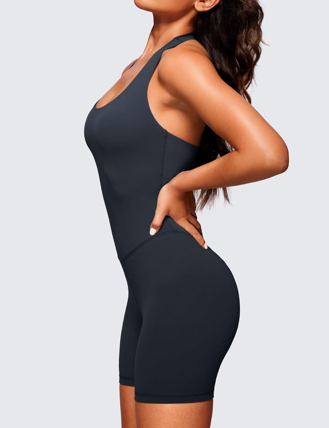 imageCRZ YOGA Butterluxe Halter Backless Athletic Rompers for Women Workout Bodycon One Piece Shorts Jumpsuit with PadsTrue Navy