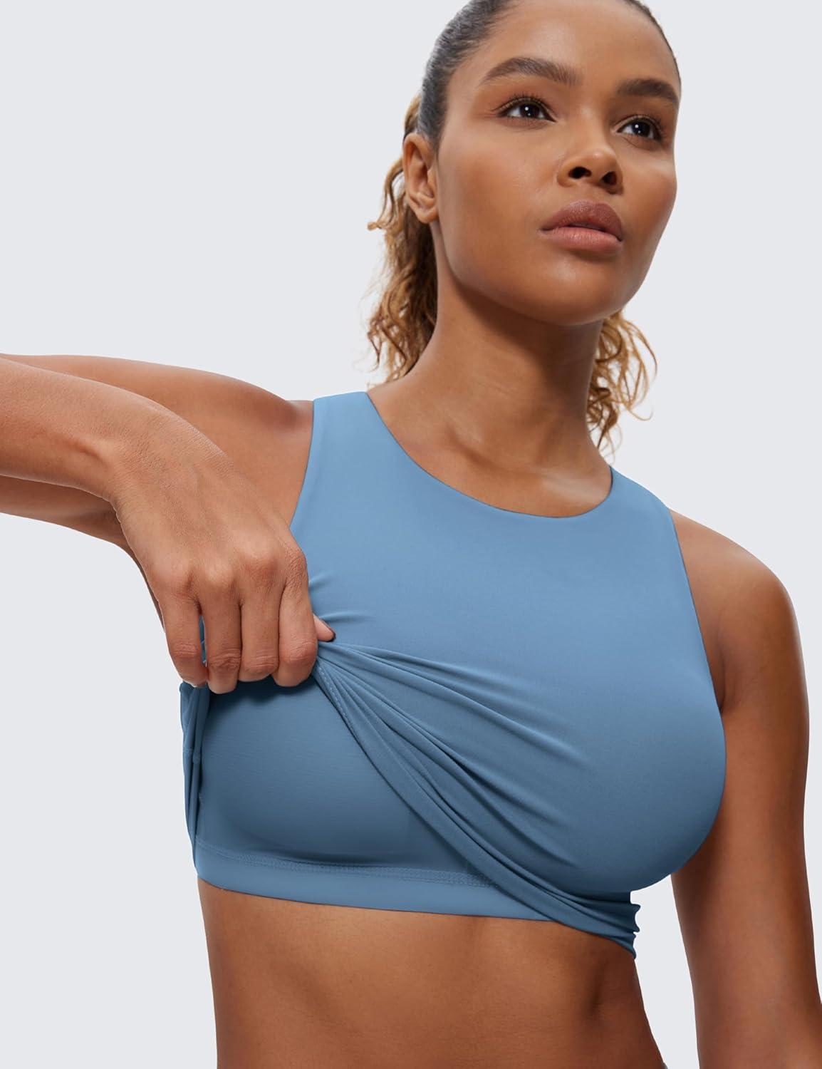 imageCRZ YOGA Butterluxe High Neck Crop Tank Tops for Women Racerback Padded Longline Sports Bras WorkoutUniverse Blue