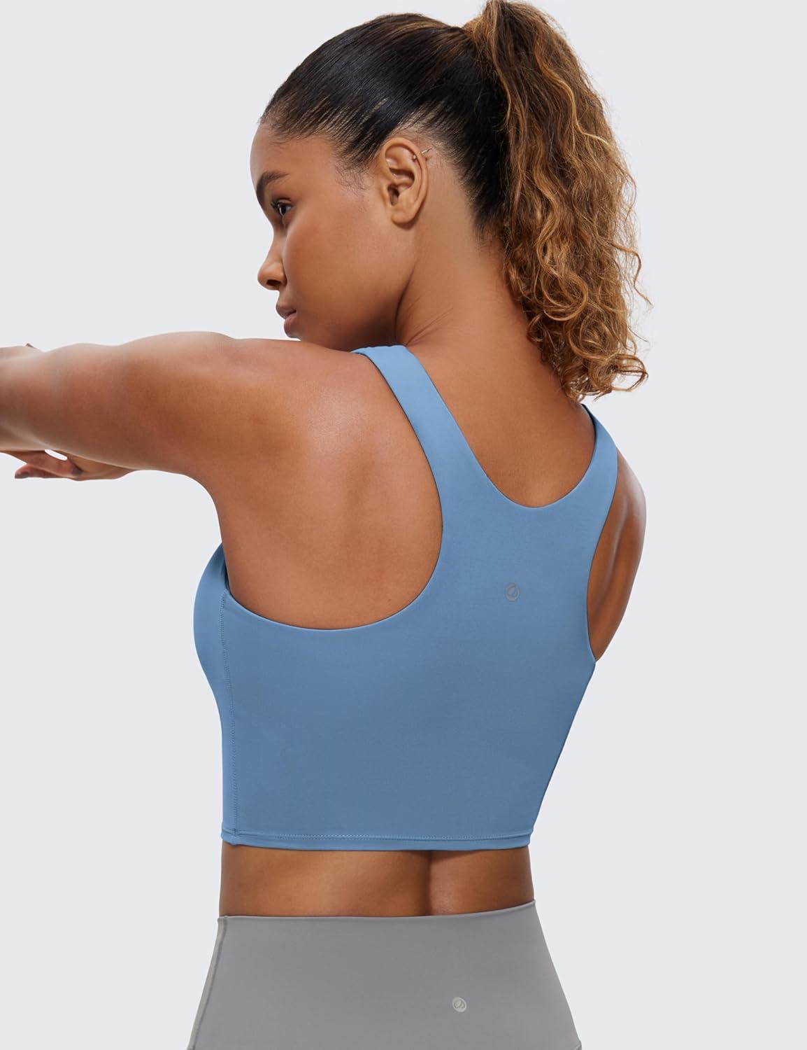 imageCRZ YOGA Butterluxe High Neck Crop Tank Tops for Women Racerback Padded Longline Sports Bras WorkoutUniverse Blue