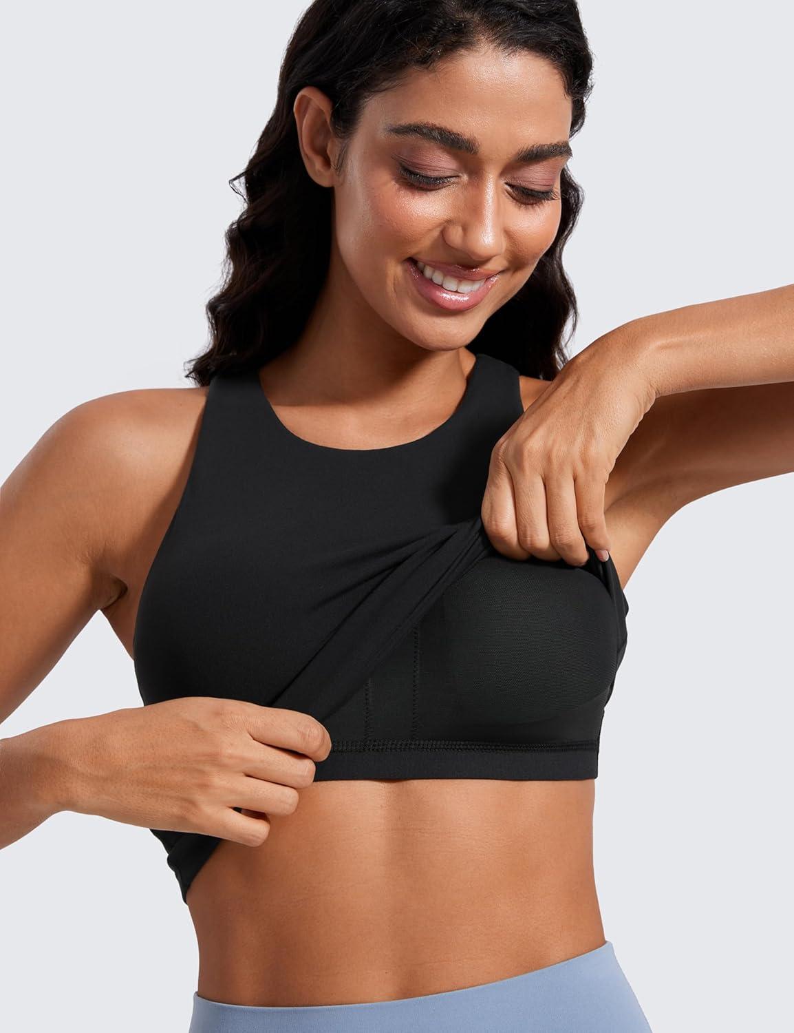 imageCRZ YOGA Butterluxe High Neck Tank Tops for Women Racerback Workout Padded Yoga Athletic Camisole with Built in BraBlack