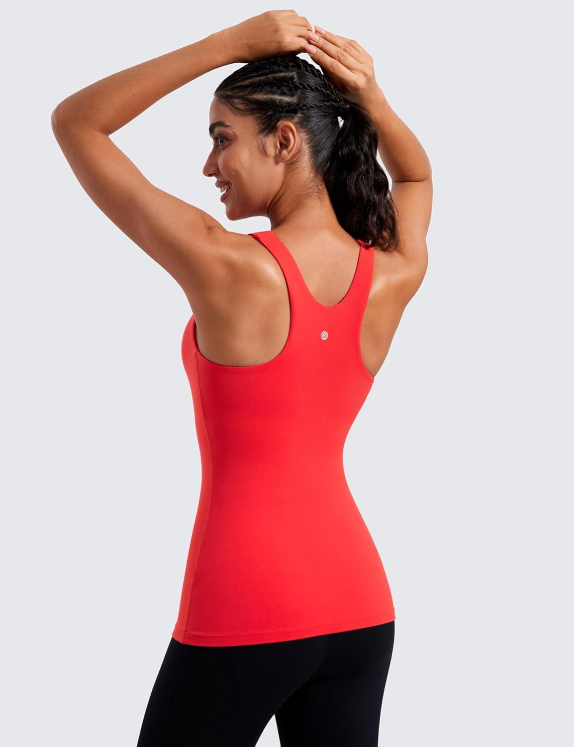 imageCRZ YOGA Butterluxe High Neck Tank Tops for Women Racerback Workout Padded Yoga Athletic Camisole with Built in BraDeep Red