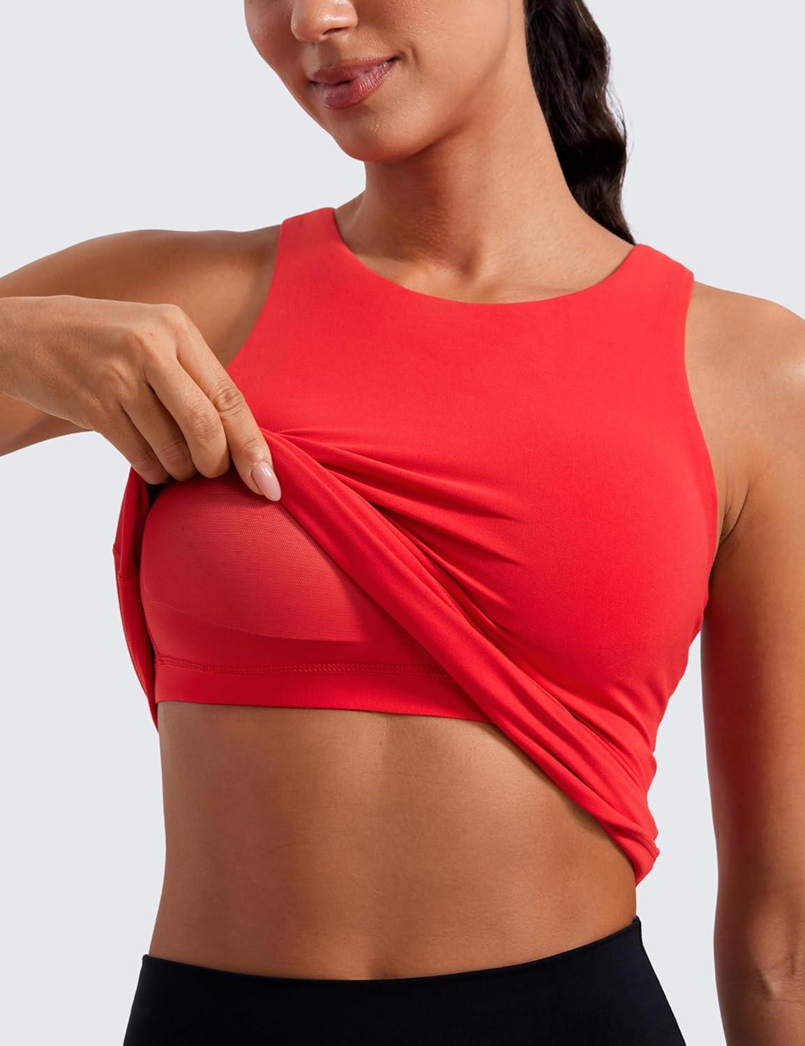 imageCRZ YOGA Butterluxe High Neck Tank Tops for Women Racerback Workout Padded Yoga Athletic Camisole with Built in BraDeep Red