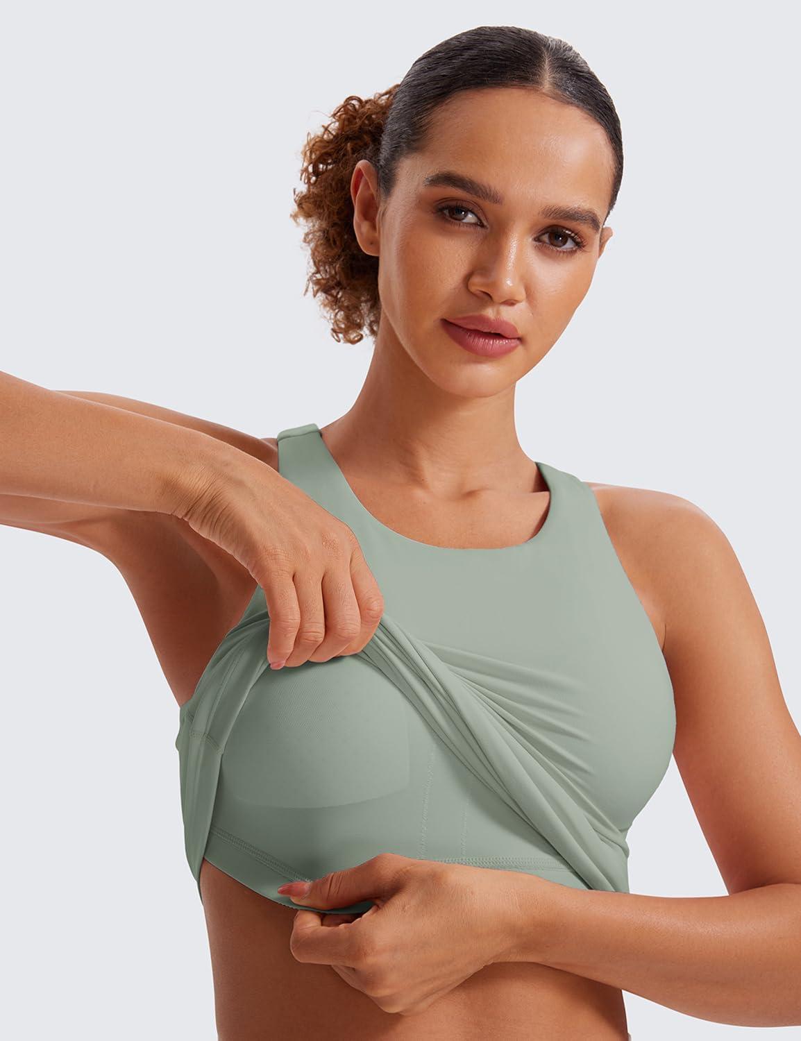 imageCRZ YOGA Butterluxe High Neck Tank Tops for Women Racerback Workout Padded Yoga Athletic Camisole with Built in BraGreen Palm Court