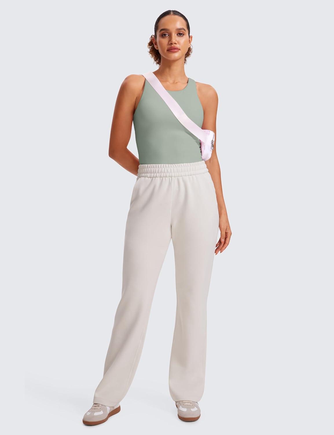 imageCRZ YOGA Butterluxe High Neck Tank Tops for Women Racerback Workout Padded Yoga Athletic Camisole with Built in BraGreen Palm Court