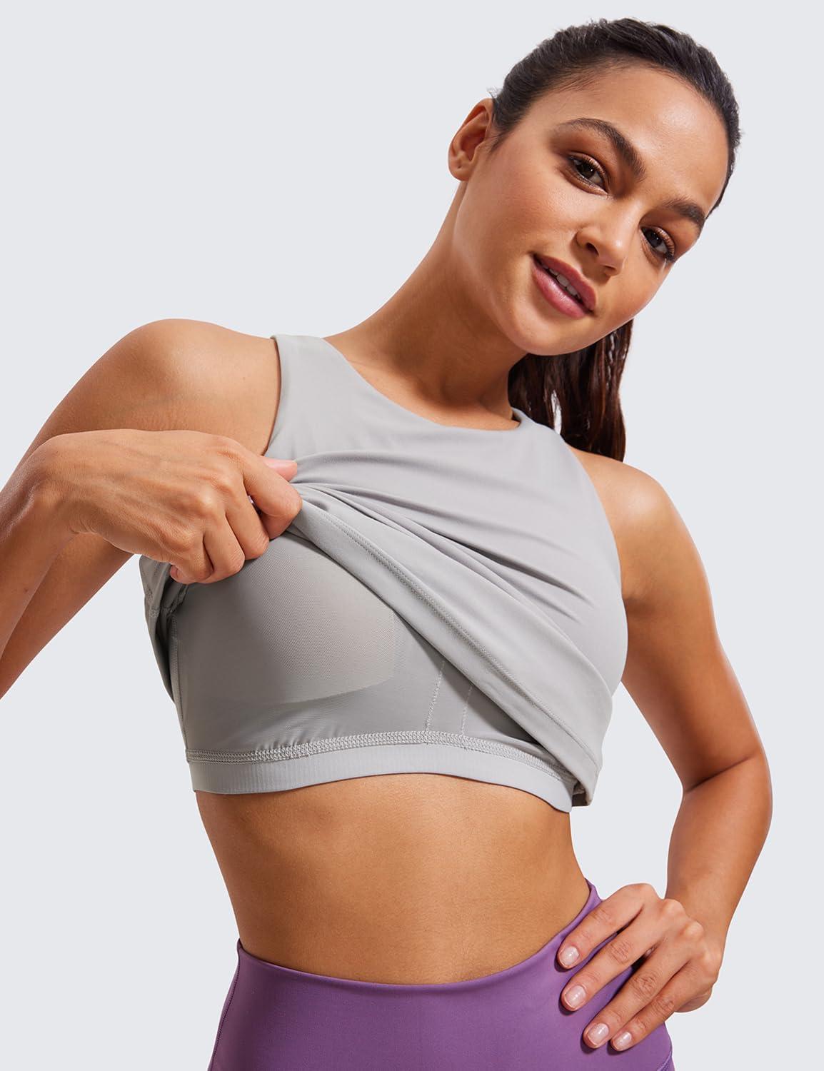 imageCRZ YOGA Butterluxe High Neck Tank Tops for Women Racerback Workout Padded Yoga Athletic Camisole with Built in BraGull Gray
