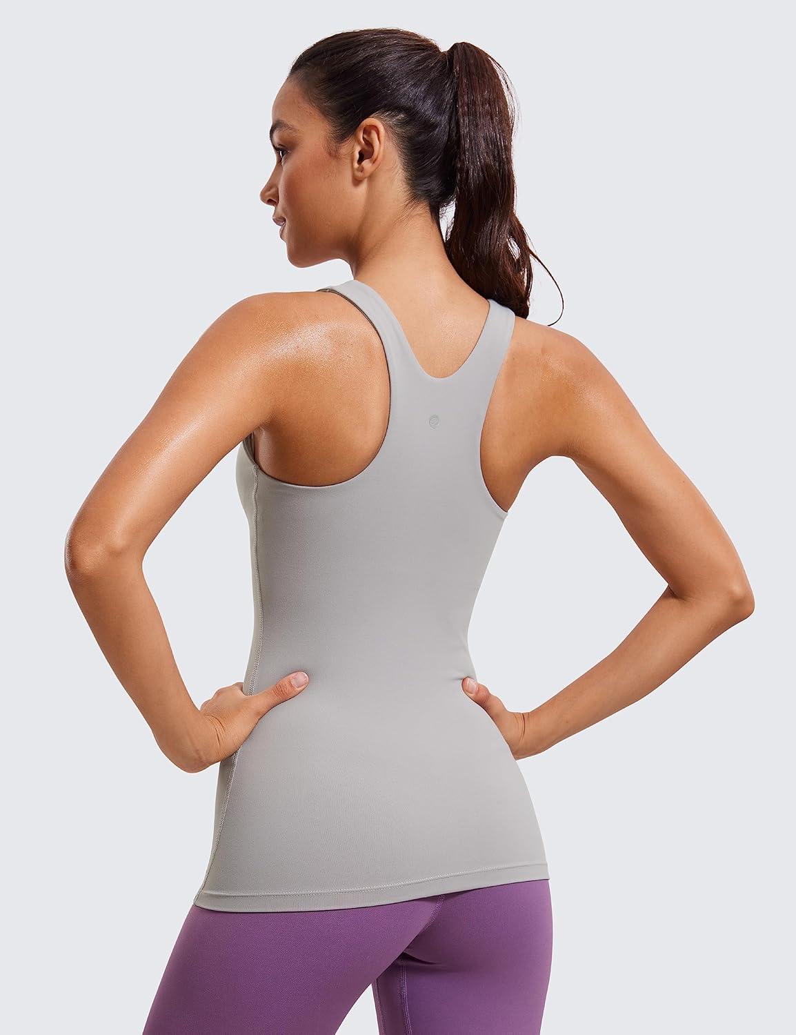 imageCRZ YOGA Butterluxe High Neck Tank Tops for Women Racerback Workout Padded Yoga Athletic Camisole with Built in BraGull Gray