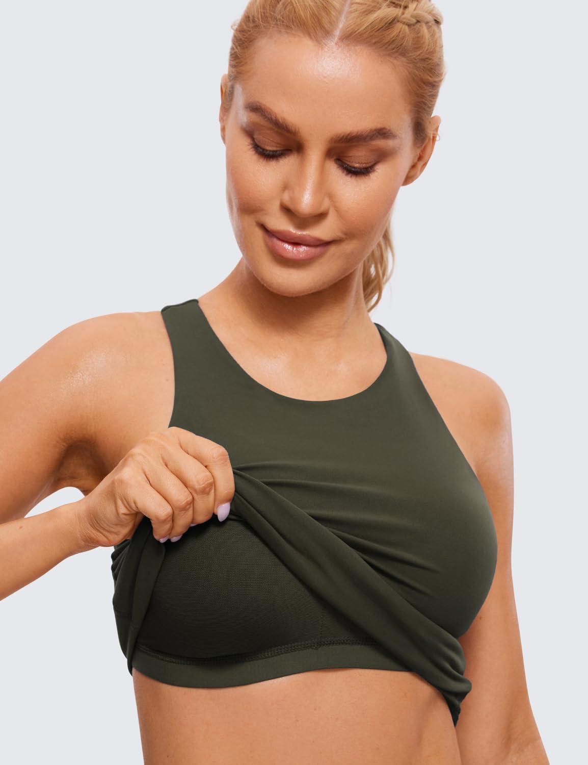 imageCRZ YOGA Butterluxe High Neck Tank Tops for Women Racerback Workout Padded Yoga Athletic Camisole with Built in BraOlive Green