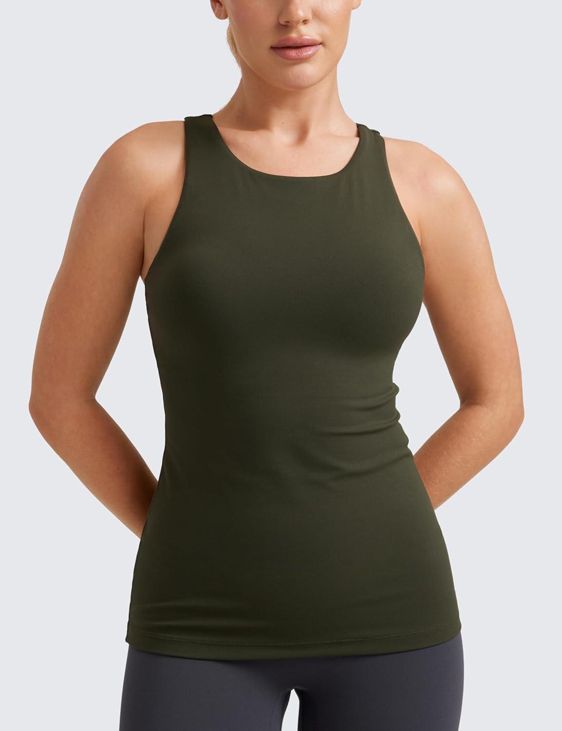 imageCRZ YOGA Butterluxe High Neck Tank Tops for Women Racerback Workout Padded Yoga Athletic Camisole with Built in BraOlive Green