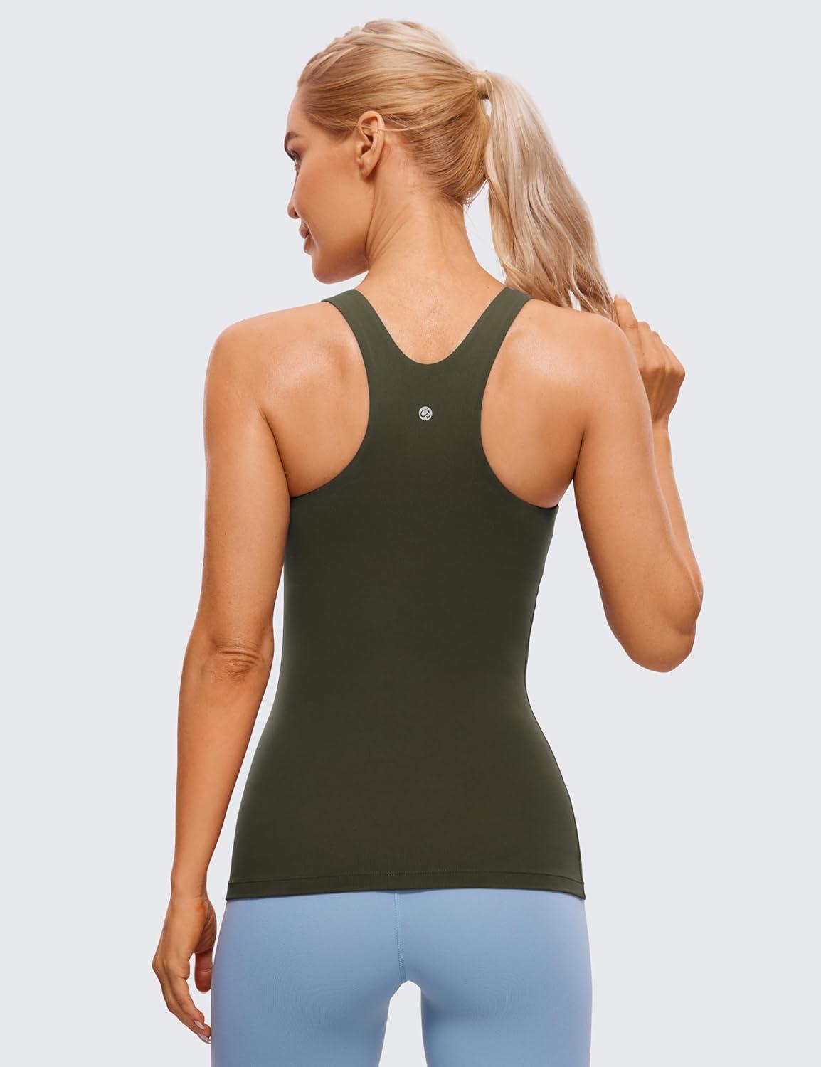 imageCRZ YOGA Butterluxe High Neck Tank Tops for Women Racerback Workout Padded Yoga Athletic Camisole with Built in BraOlive Green