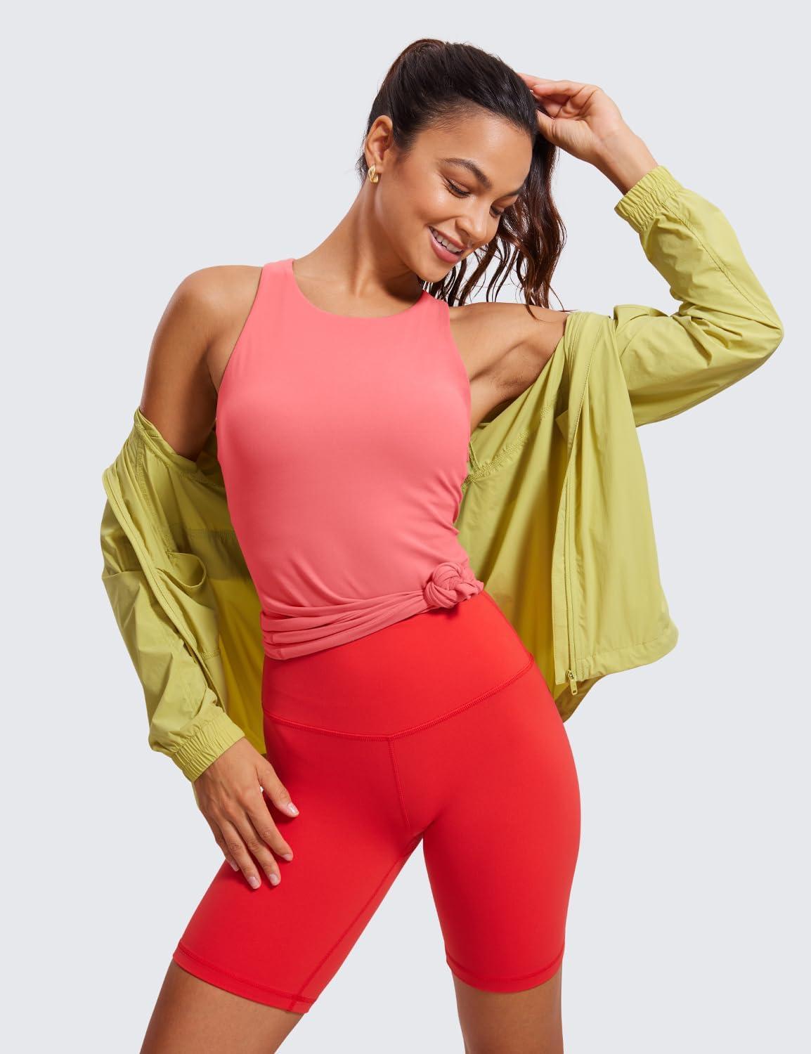 imageCRZ YOGA Butterluxe High Neck Tank Tops for Women Racerback Workout Padded Yoga Athletic Camisole with Built in BraRaspberry Sorbet