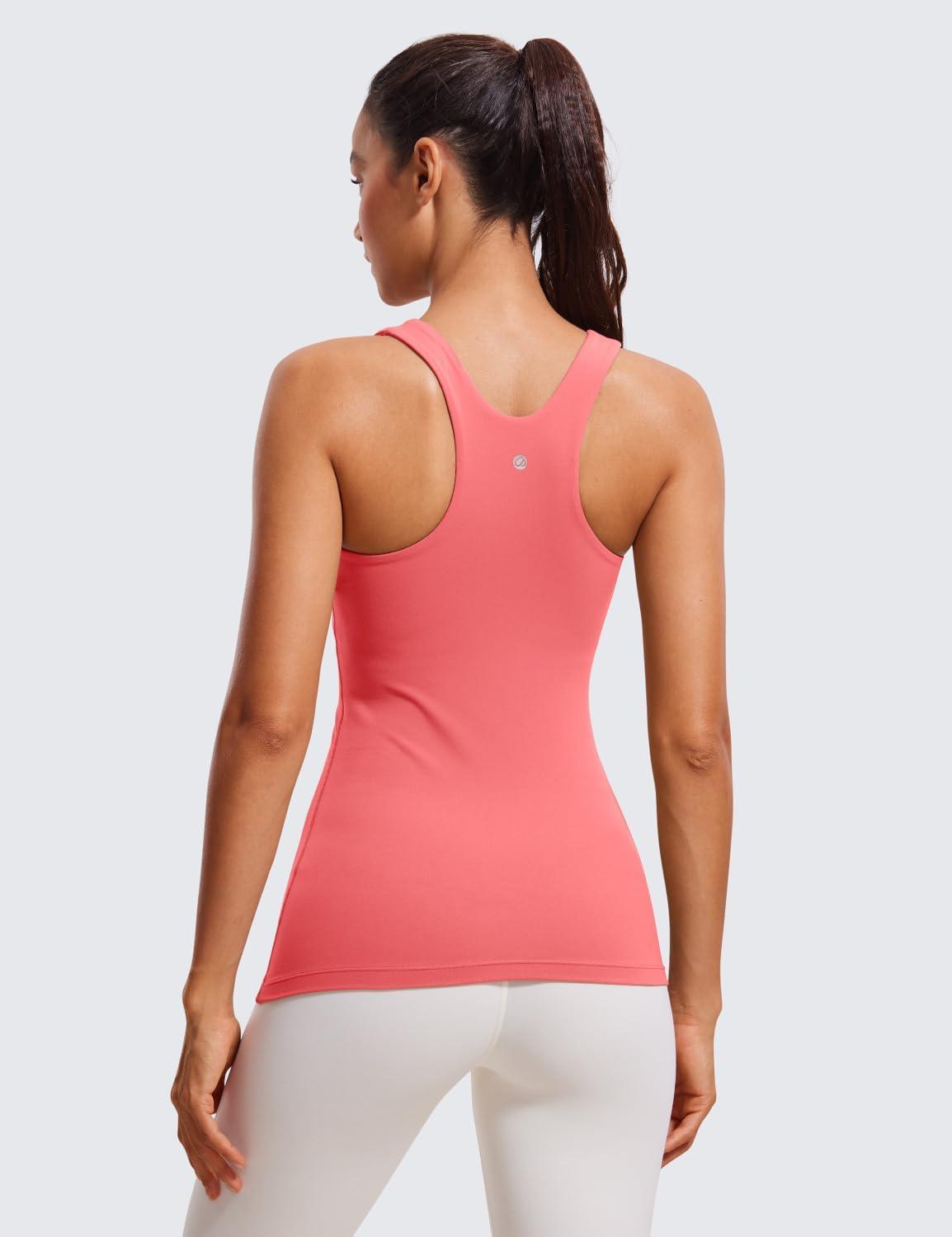 imageCRZ YOGA Butterluxe High Neck Tank Tops for Women Racerback Workout Padded Yoga Athletic Camisole with Built in BraRaspberry Sorbet