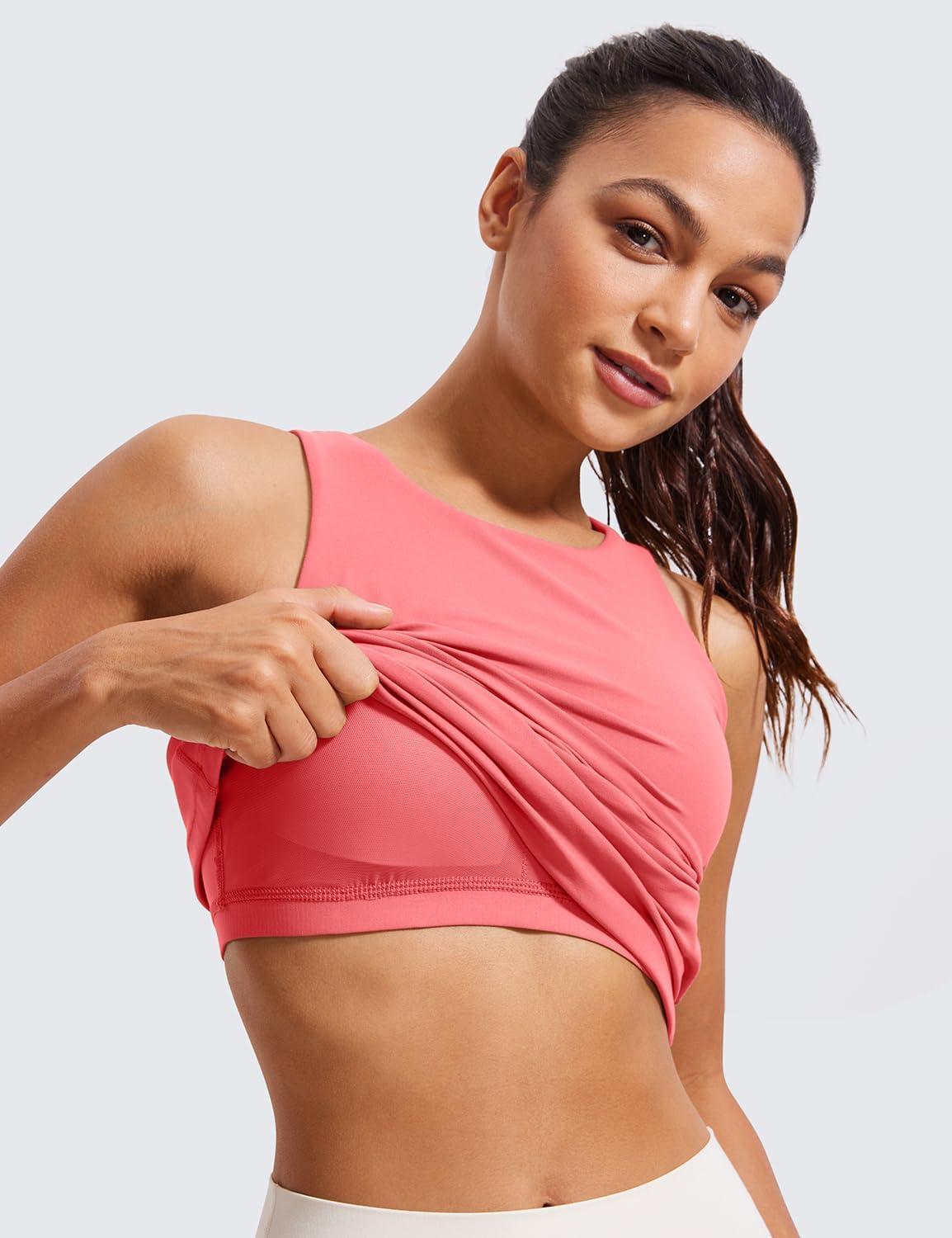 imageCRZ YOGA Butterluxe High Neck Tank Tops for Women Racerback Workout Padded Yoga Athletic Camisole with Built in BraRaspberry Sorbet