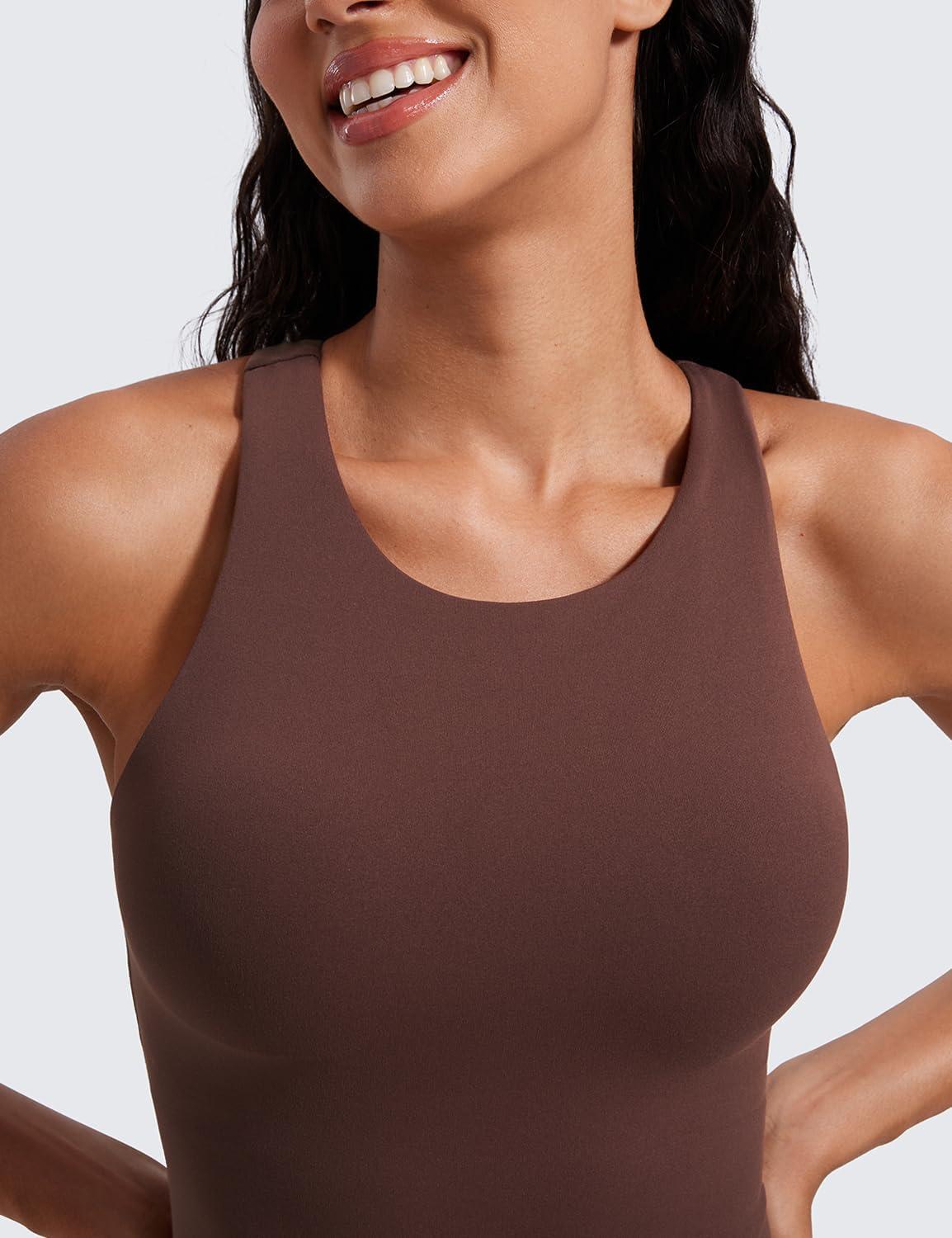 imageCRZ YOGA Butterluxe High Neck Tank Tops for Women Racerback Workout Padded Yoga Athletic Camisole with Built in BraTaupe