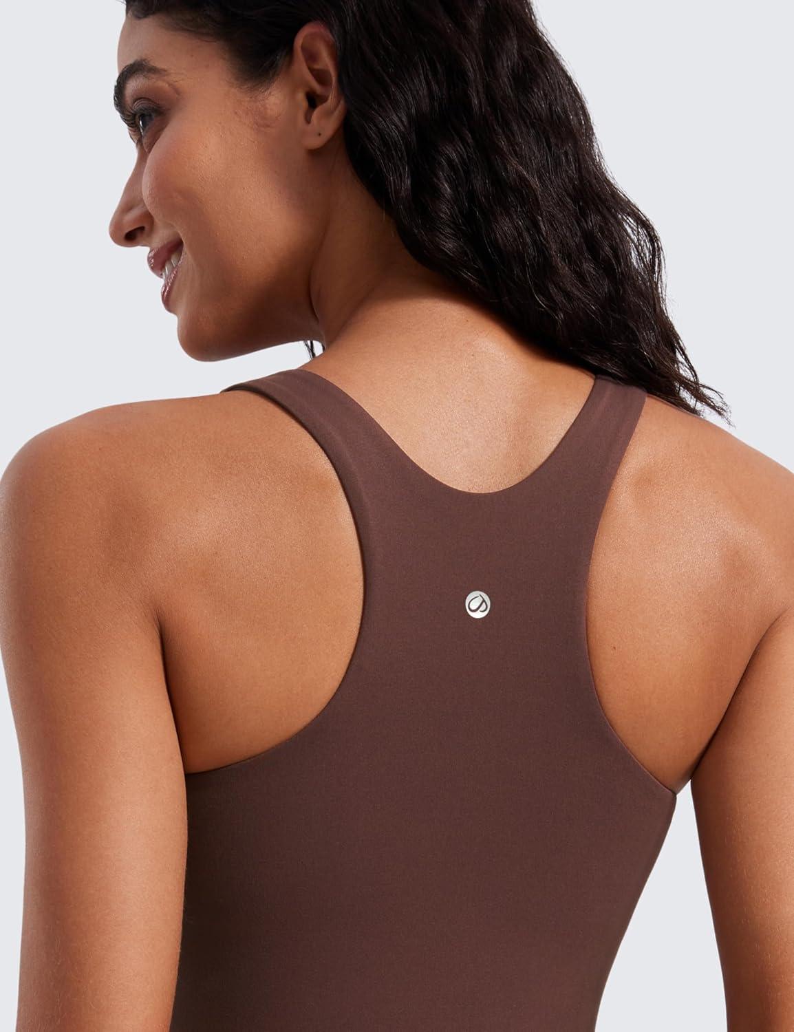 imageCRZ YOGA Butterluxe High Neck Tank Tops for Women Racerback Workout Padded Yoga Athletic Camisole with Built in BraTaupe