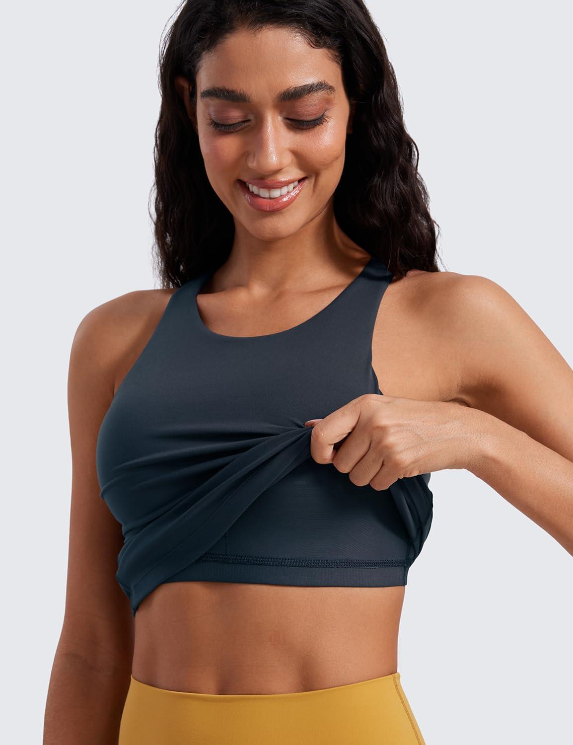 imageCRZ YOGA Butterluxe High Neck Tank Tops for Women Racerback Workout Padded Yoga Athletic Camisole with Built in BraTrue Navy