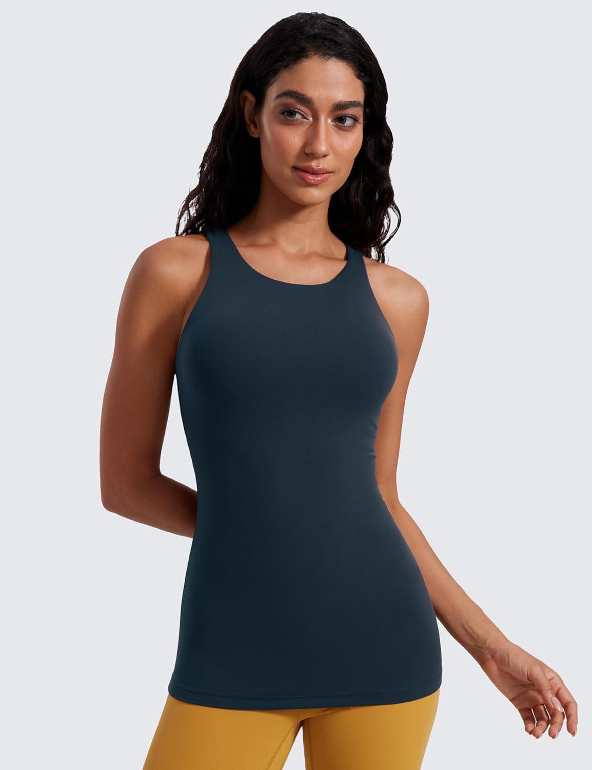 imageCRZ YOGA Butterluxe High Neck Tank Tops for Women Racerback Workout Padded Yoga Athletic Camisole with Built in BraTrue Navy