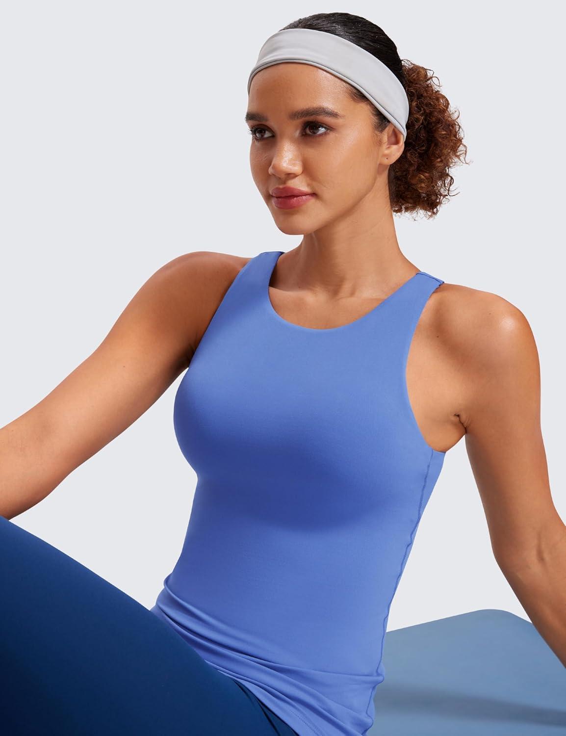 imageCRZ YOGA Butterluxe High Neck Tank Tops for Women Racerback Workout Padded Yoga Athletic Camisole with Built in BraWild Indigo