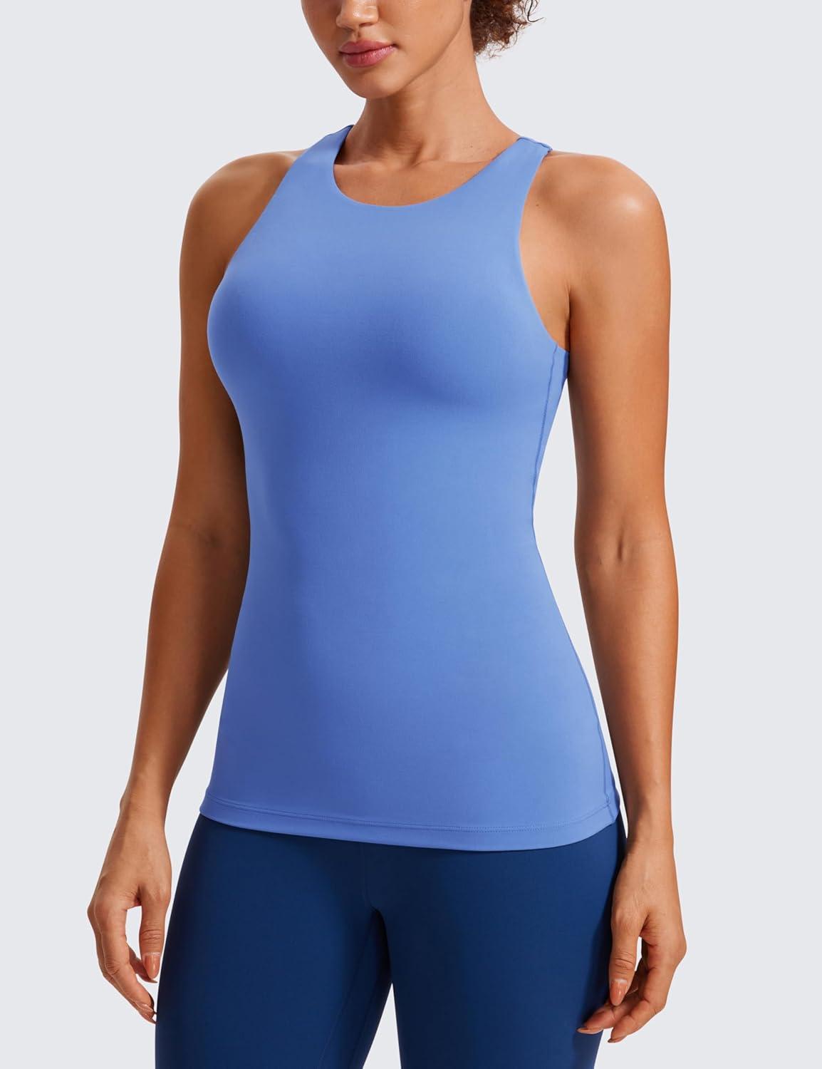 imageCRZ YOGA Butterluxe High Neck Tank Tops for Women Racerback Workout Padded Yoga Athletic Camisole with Built in BraWild Indigo