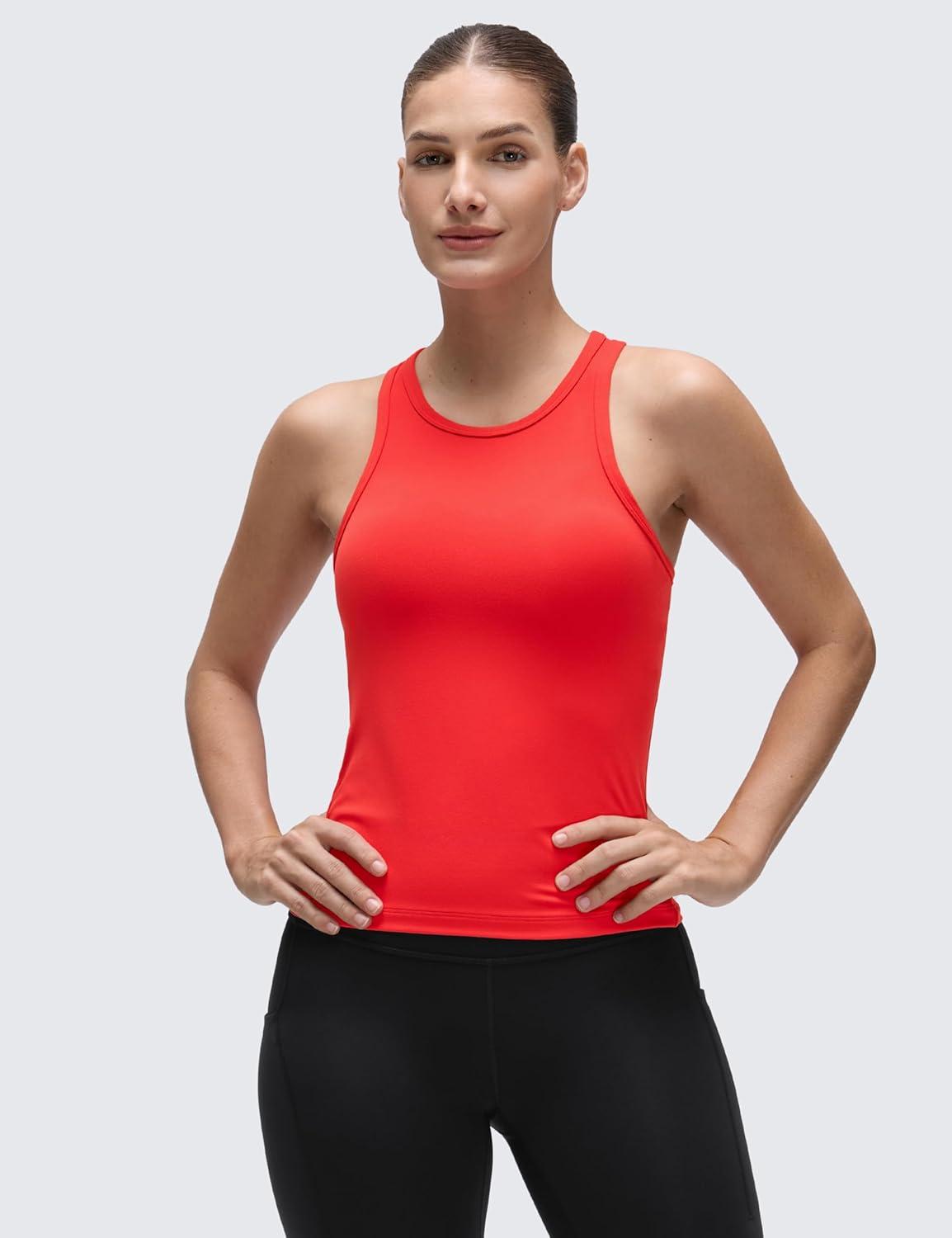 imageCRZ YOGA Butterluxe High Neck Tank Tops for Women Yoga Workout Athletic Gym Camisole Racerback Sleeveless ShirtsDeep Red