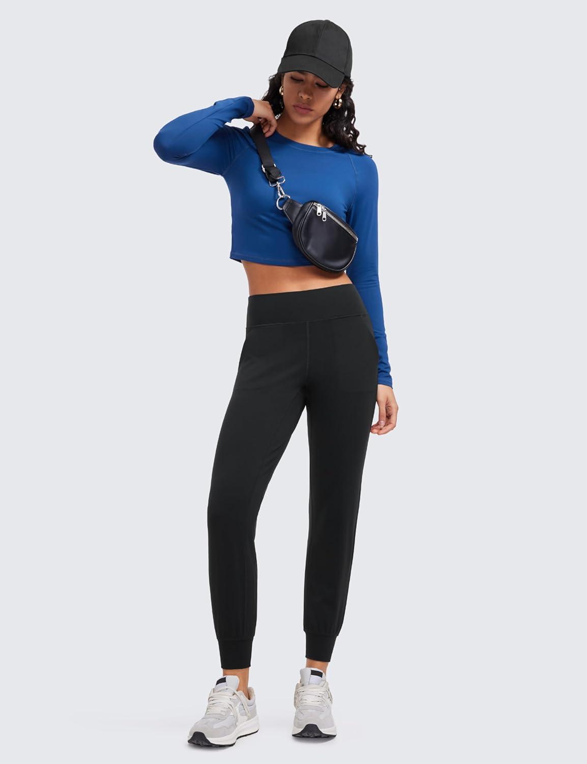 imageCRZ YOGA Butterluxe High Waisted Joggers for Women 27quot Buttery Soft Yoga Lounge Workout Leggings Pants with PocketsBlack