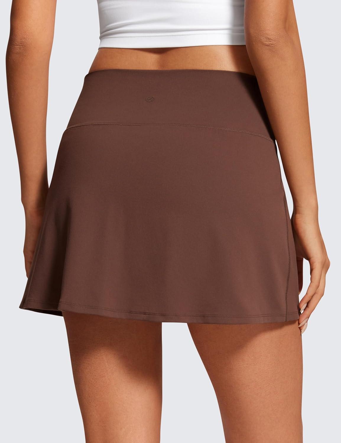 imageCRZ YOGA Butterluxe High Waisted Tennis Skirts for Women Mini Lined A Line Golf Casual Skort with Inner PocketsCoffee Brown