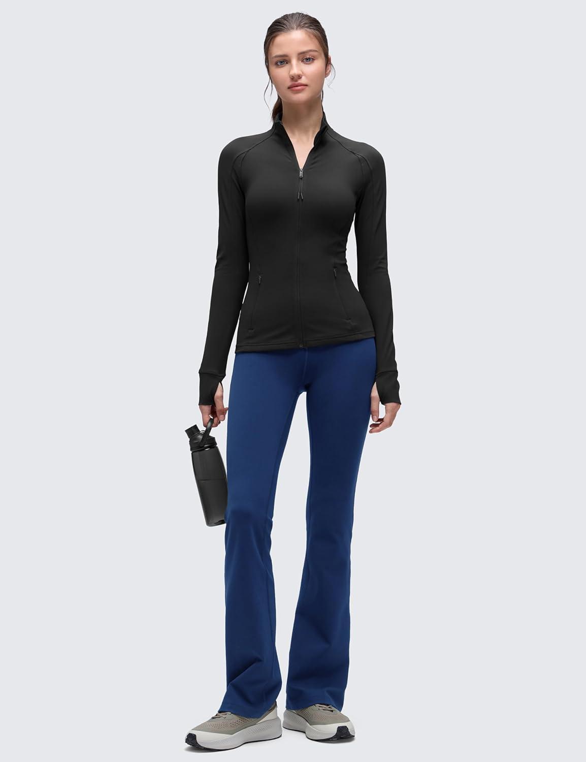 imageCRZ YOGA Butterluxe Hip Length Jackets for Women Full Zip Athletic Track Tops with Thumb Holes PocketsBlack