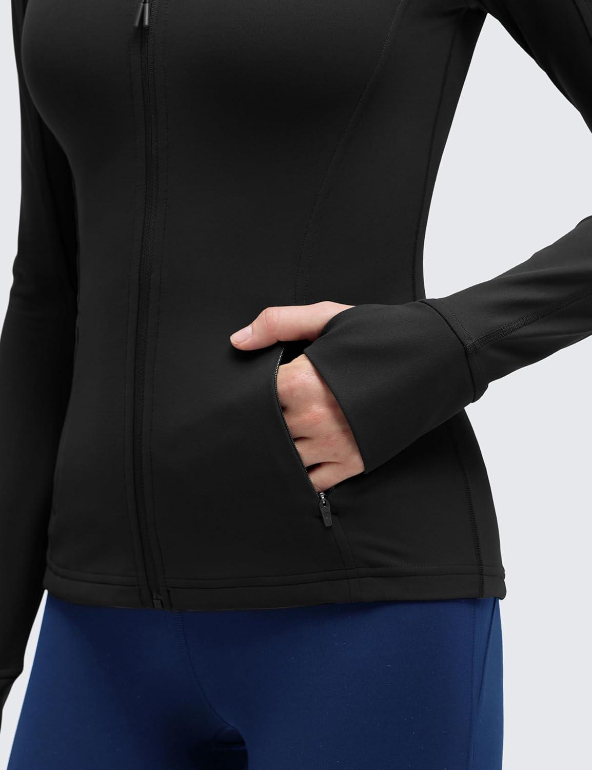 imageCRZ YOGA Butterluxe Hip Length Jackets for Women Full Zip Athletic Track Tops with Thumb Holes PocketsBlack