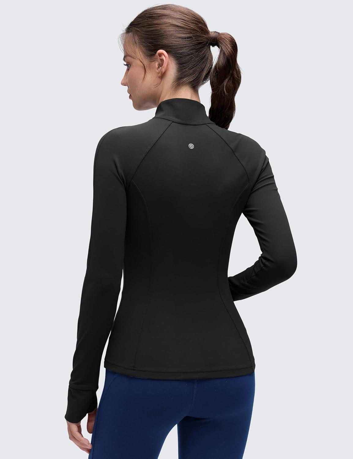 imageCRZ YOGA Butterluxe Hip Length Jackets for Women Full Zip Athletic Track Tops with Thumb Holes PocketsBlack